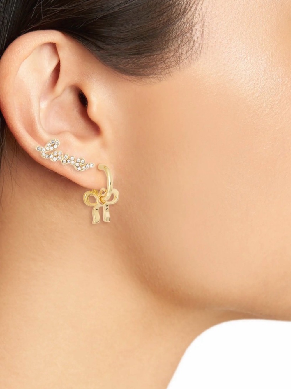 BaubleBar Gold Crystal Bow Hoop and Cuff Earring Set - Picture 3 of 3